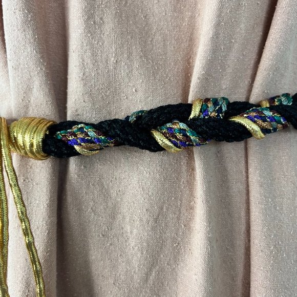VTG Black Rope Braided Belt with Black/Gold Tassel - Picture 6 of 6